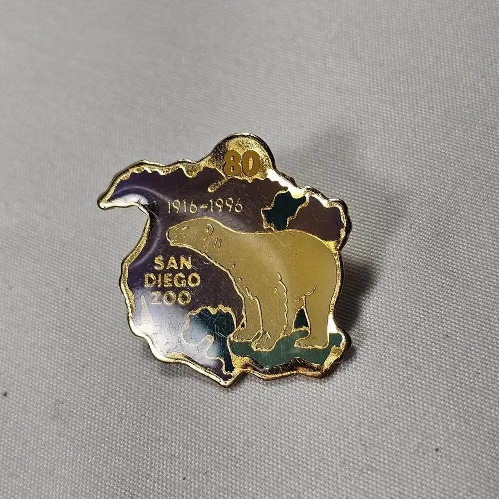 Vintage 1996 80 Year Anniversary San Diego Zoo Enamel Lapel Hat Pin Polar Bear - Picture 2 of 4